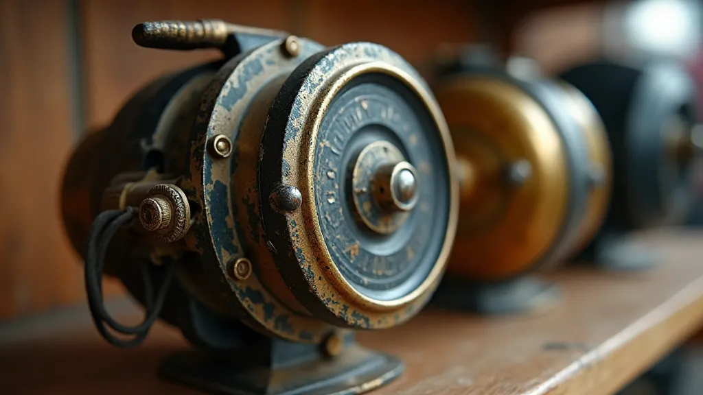 Vintage reel with corroded finish
