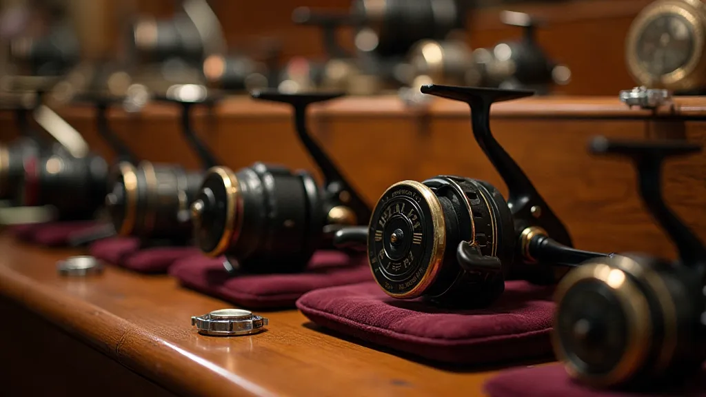 Display of vintage fishing reels